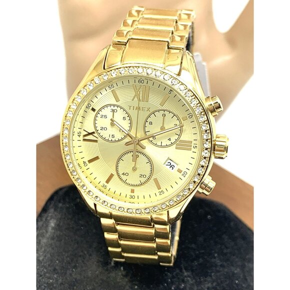 Timex Women's Watch TW2V57800 Quartz Chronograph Gold Dial Stainless Steel 38mm - Picture 1 of 15